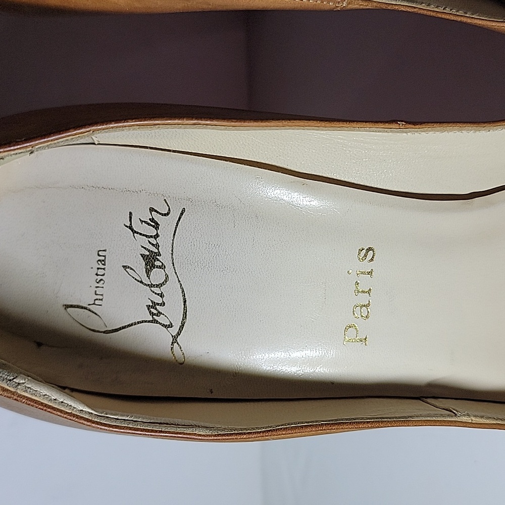 Christian Louboutin Leather red bottoms D'Orsay tan peep toe pumps 39.5 - Picture 12 of 13